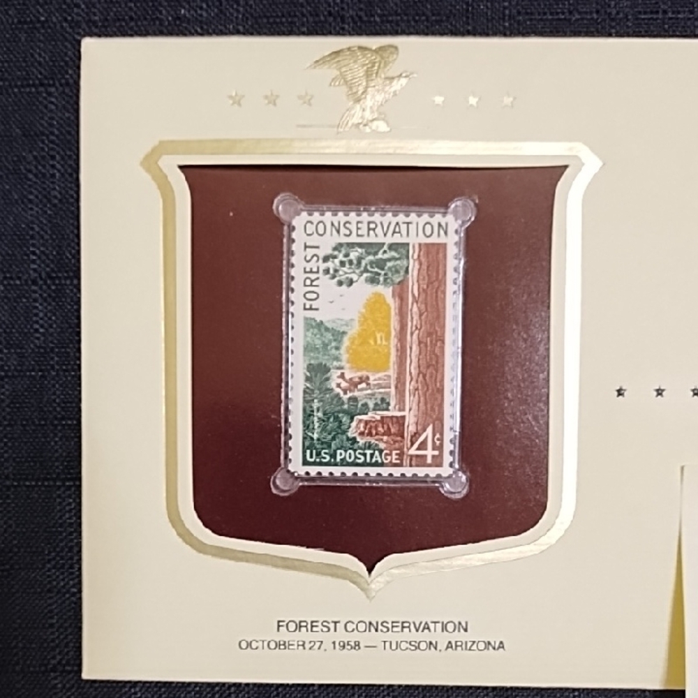 Vintage Forest Conservation Postage Stamp Display "Historic Stamps of America"